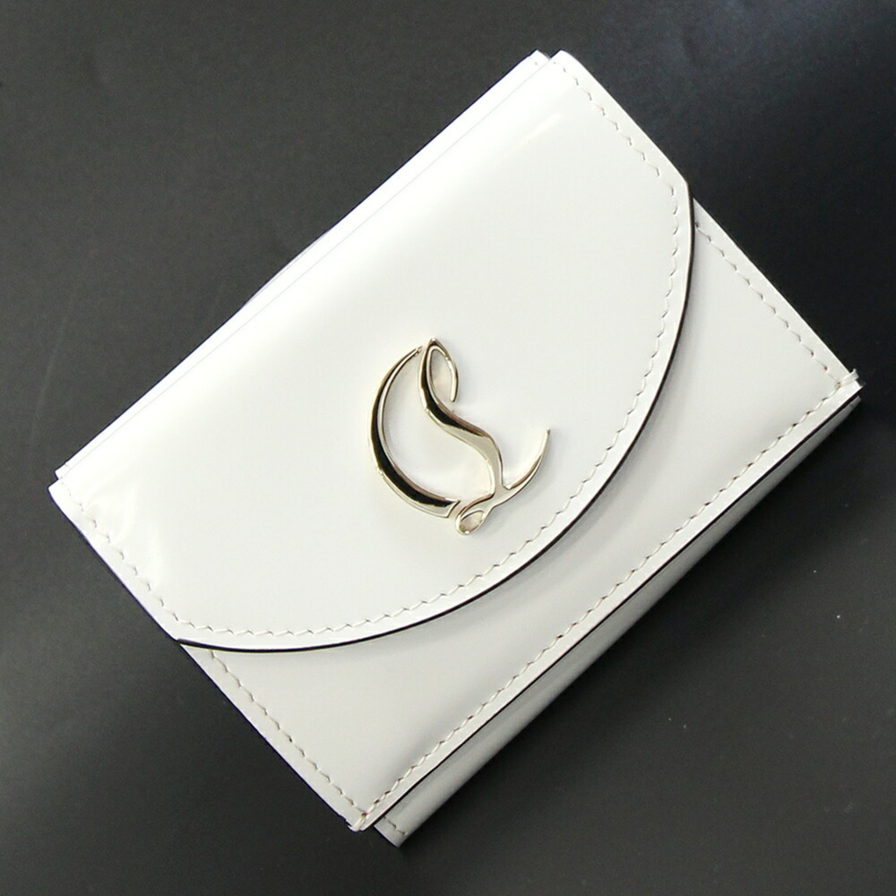 Christian Louboutin Tri-fold Wallet Loubi 54 3235108 White Red Patent Leather...